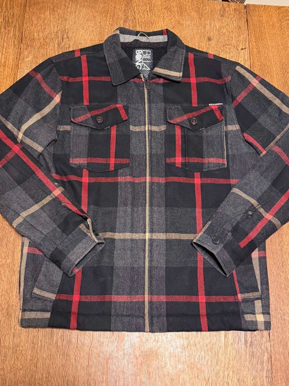 Billabong Men's Wool Coat - Extra Large, Black Plaid